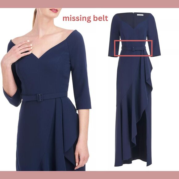 NWD $318 Kay Unger [‎ 14 ] Midnight Isolde Column Ruffle Gown BELT MISSIN #Q962 - Picture 2 of 16